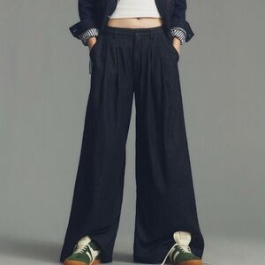 Anthropologie Maeve The Avery Pleated Wide Leg Denim Trousers